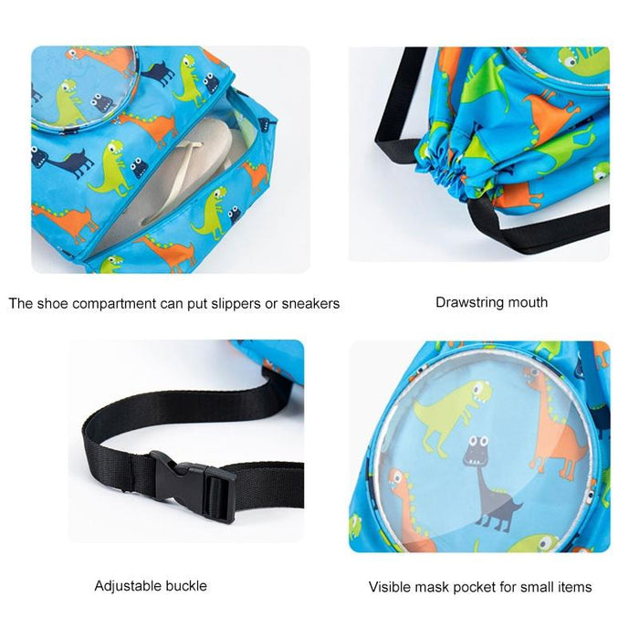 Blue Waterproof Drawstring Beach Bag L Size For Kids Wet & Dry Separation Shoulder Strap
