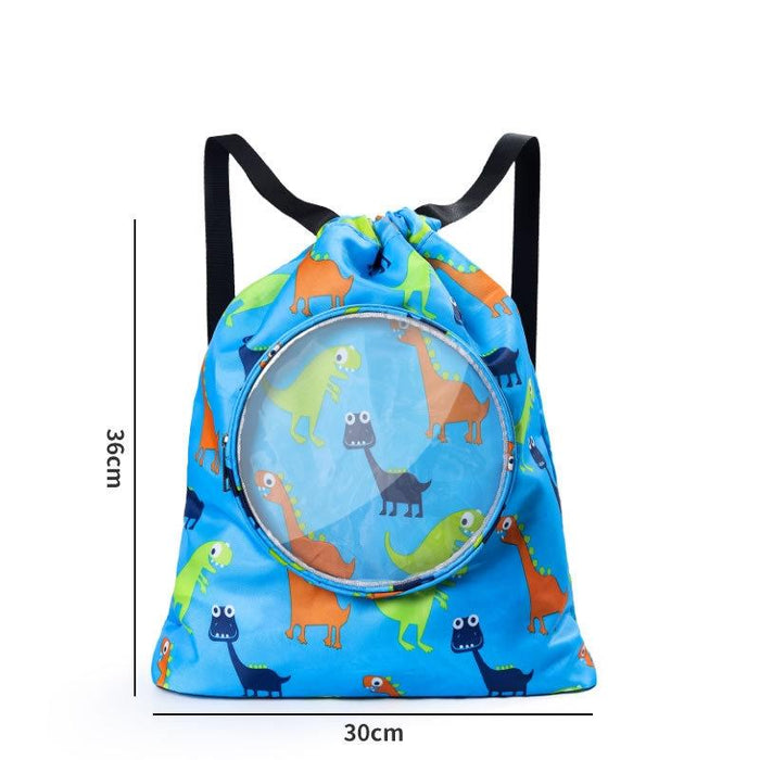 Blue Waterproof Drawstring Beach Bag L Size For Kids Wet & Dry Separation Shoulder Strap