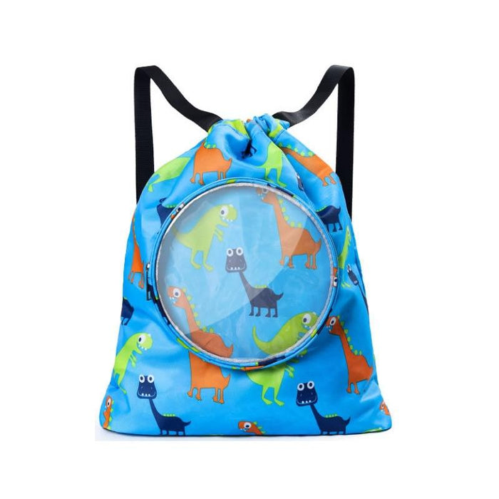 Blue Waterproof Drawstring Beach Bag L Size For Kids Wet & Dry Separation Shoulder Strap