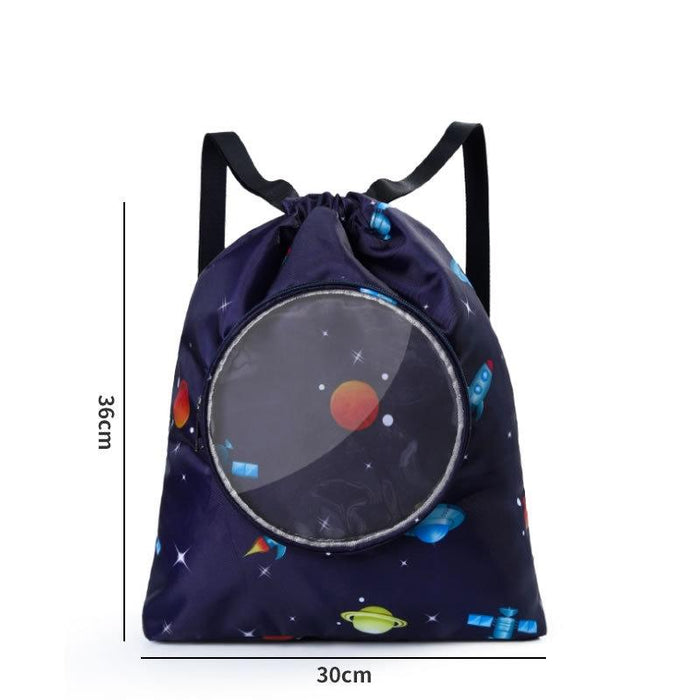 Blue Waterproof Drawstring Beach Bag L Size For Kids Wet & Dry Separation Shoulder Strap