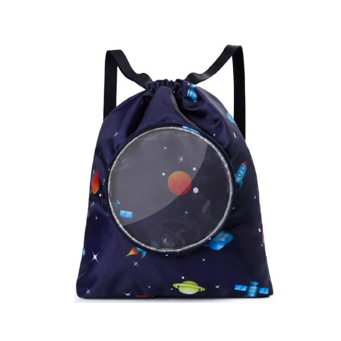 Blue Waterproof Drawstring Beach Bag L Size For Kids Wet & Dry Separation Shoulder Strap