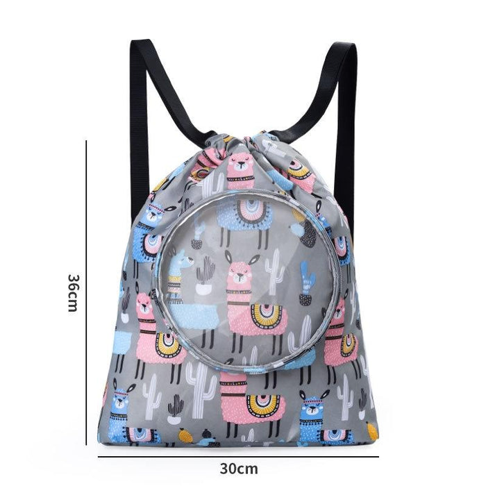 Blue Waterproof Drawstring Beach Bag L Size For Kids Wet & Dry Separation Shoulder Strap