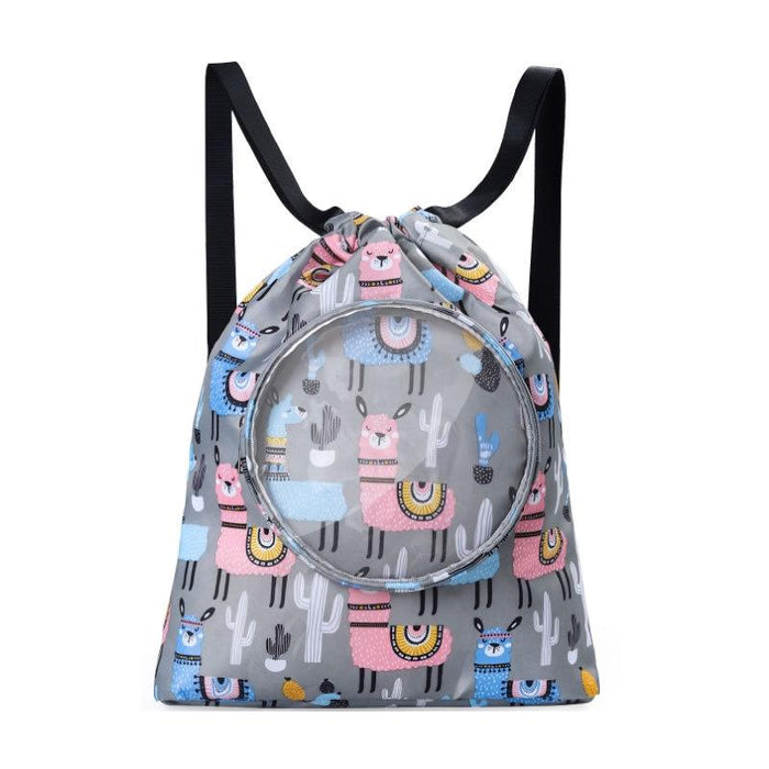Blue Waterproof Drawstring Beach Bag L Size For Kids Wet & Dry Separation Shoulder Strap
