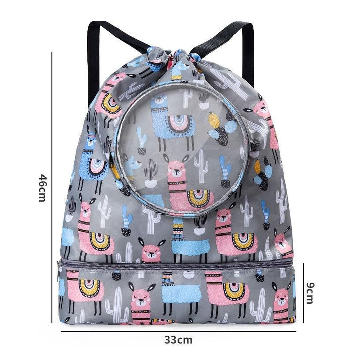 Blue Waterproof Drawstring Beach Bag L Size For Kids Wet & Dry Separation Shoulder Strap