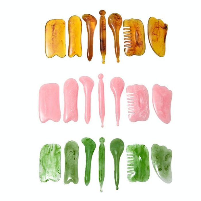 7-Piece Facial Tendon Stick & Scraping Board Set For Meridian Acupuncture Green