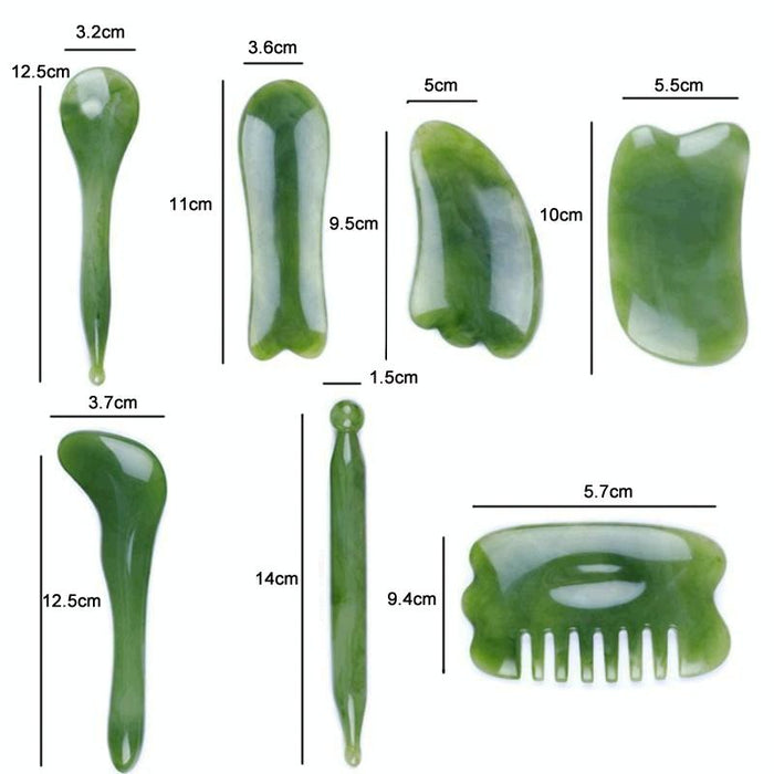 7-Piece Facial Tendon Stick & Scraping Board Set For Meridian Acupuncture Green