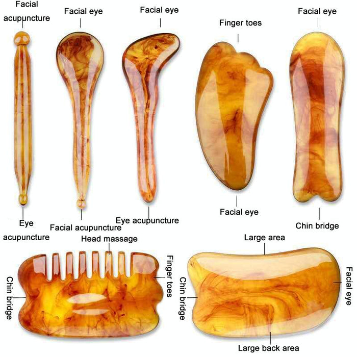 7-Piece Facial Tendon Stick & Scraping Board Set For Meridian Acupuncture Green