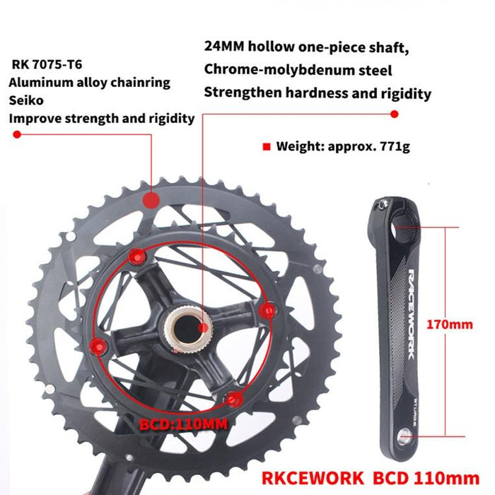 22-Speed Aluminum Alloy Road Bike Crankset 53-39T No Bb