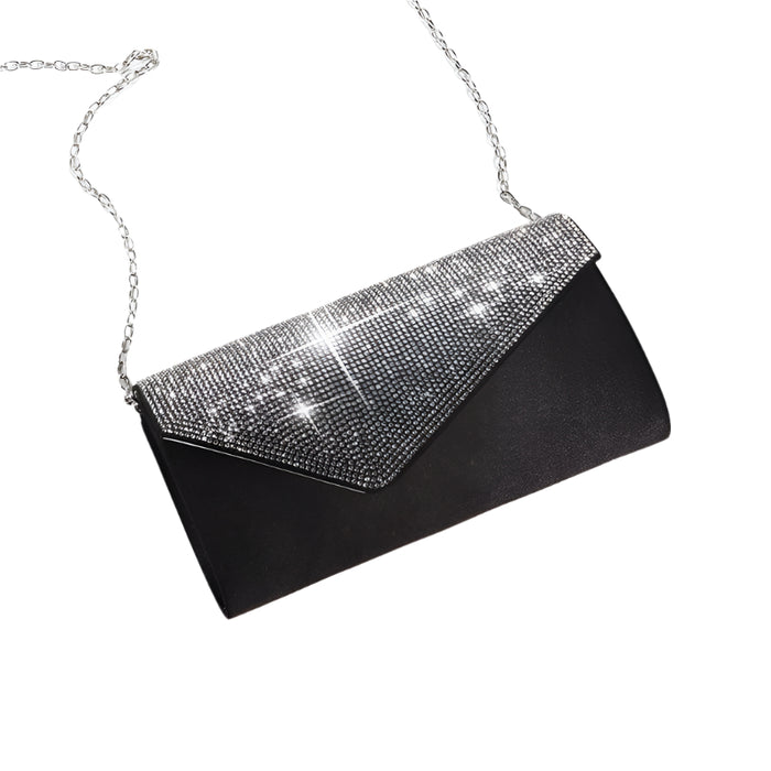 Black Rhinestone Shoulder Bag For Dinner & Cosmetics