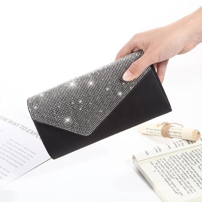 Black Rhinestone Shoulder Bag For Dinner & Cosmetics