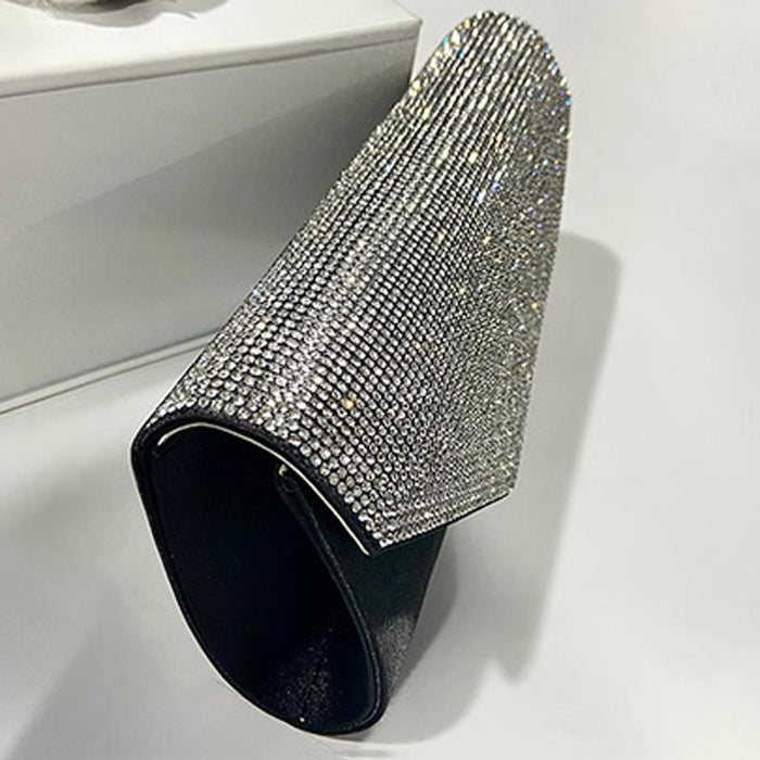 Black Rhinestone Shoulder Bag For Dinner & Cosmetics