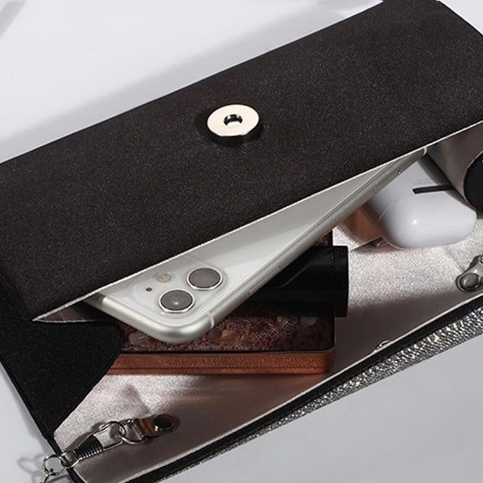 Black Rhinestone Shoulder Bag For Dinner & Cosmetics