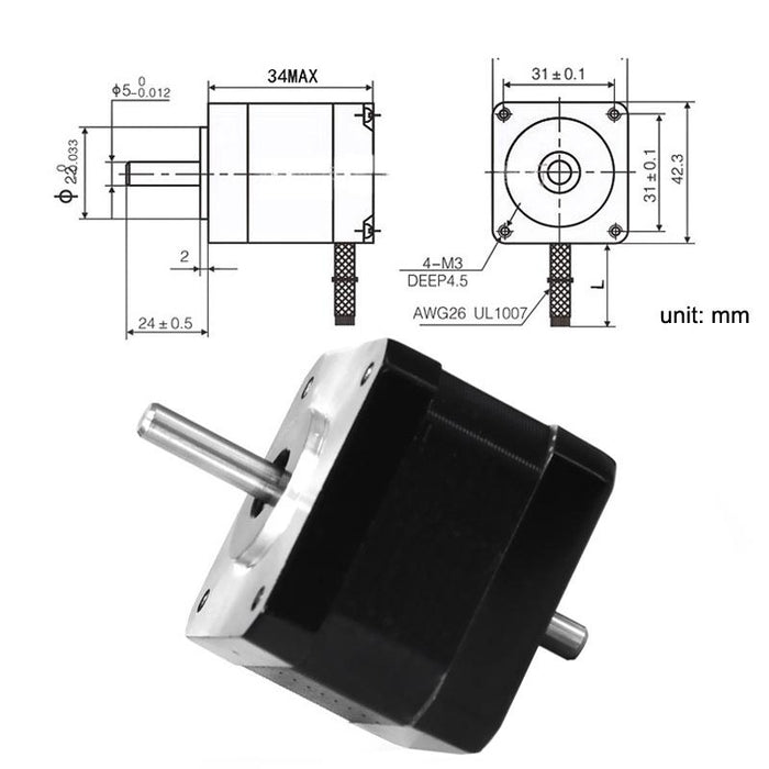 1.3A 3D Printer Motor Dual Output Shaft 42Bygh34-1304B