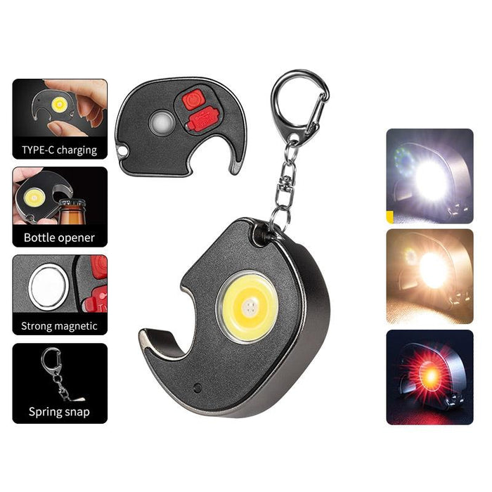 Portable Mini Keychain Flashlight Strong Light Black + Hand Rope
