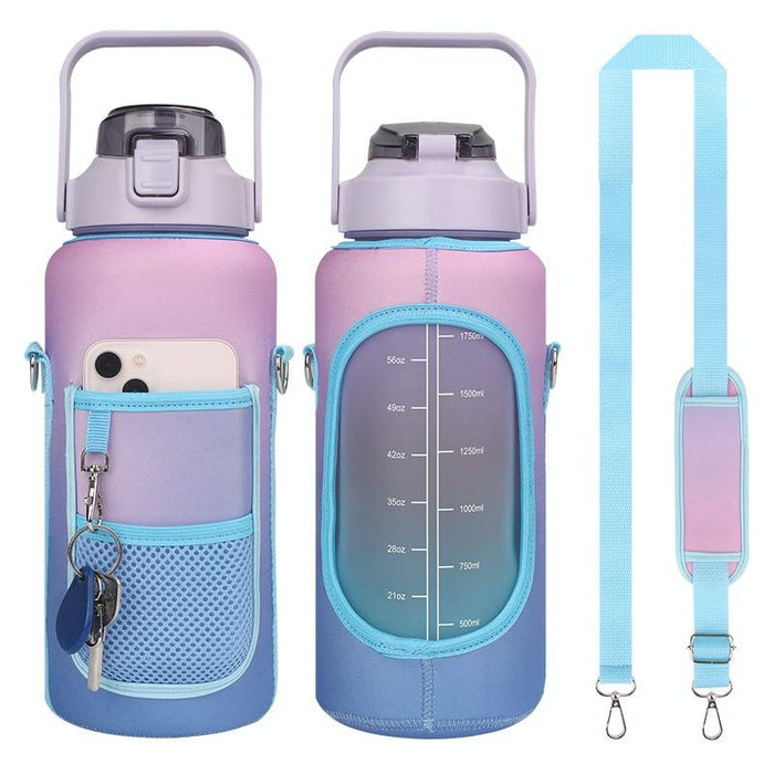 2L Gradient Colour Water Bottle Cover Case Sleeve With Strap Gradient Purple