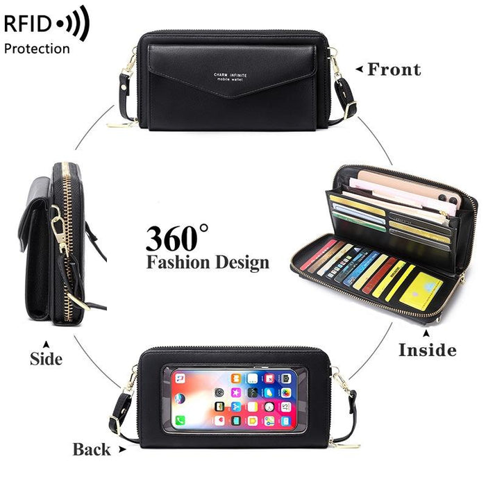 Anti Theft Rfid Cross Body Phone Bag With Touch Screen