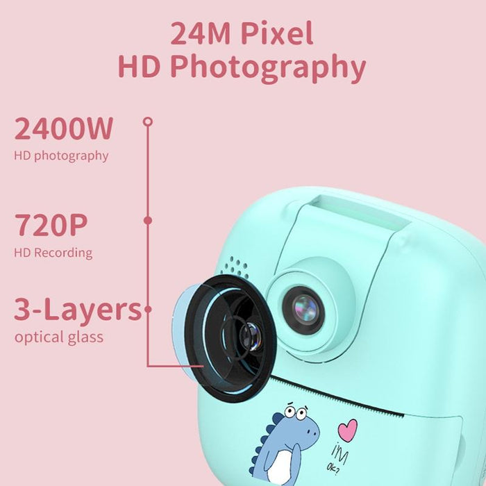 Hd Cartoon Kids Camera With Rotating Lens Pink  &  32G