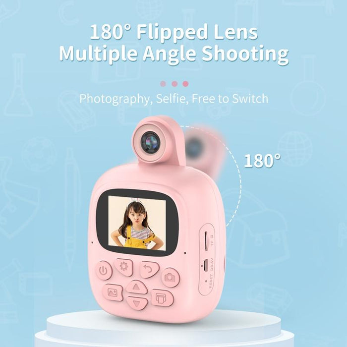 Hd Cartoon Kids Camera With Rotating Lens Pink  &  32G