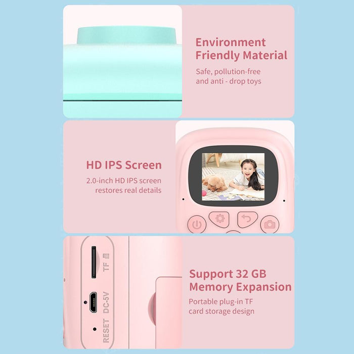 Hd Cartoon Kids Camera With Rotating Lens Pink  &  32G