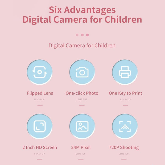 Hd Cartoon Kids Camera With Rotating Lens Pink  &  32G