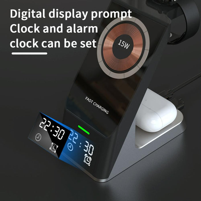 15W 6 In 1 Magnetic Wireless Charger With Clock For Iwatch / Airpods
