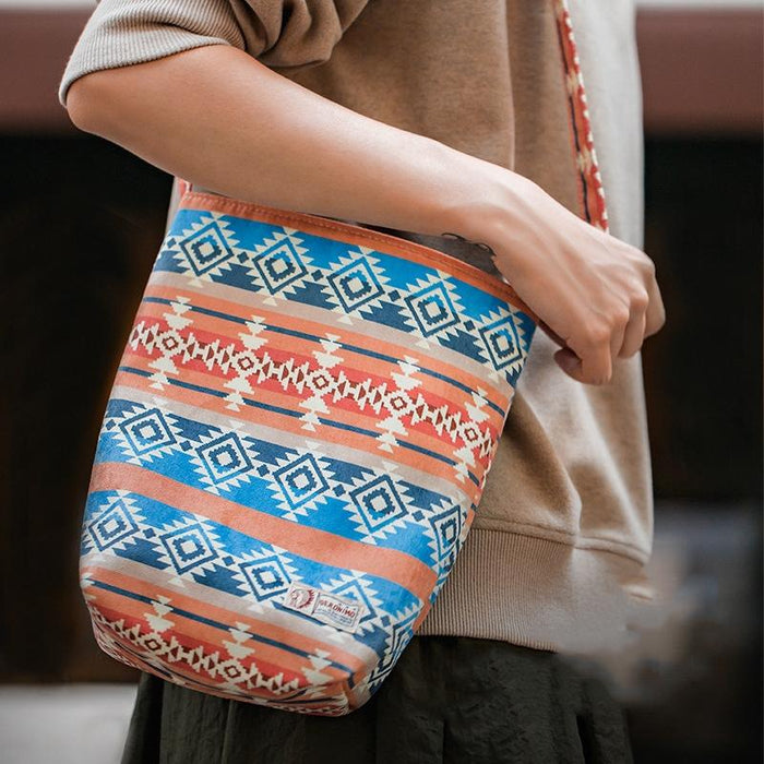 Retro National Canvas Barrel Bag Dual Use Color