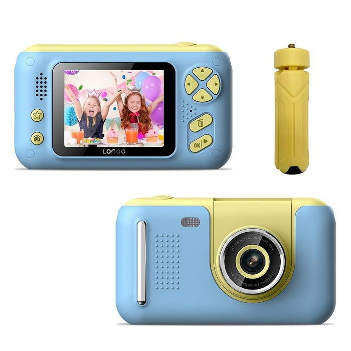 2.4 Inch Hd Reversible Kids Camera Yellow Blue With Bracket
