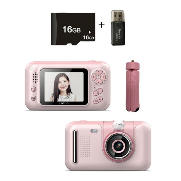 2.4 Inch Hd Reversible Kids Camera Pink  &  16G Memory  &  Reader