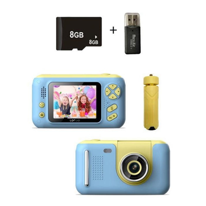 2.4 Inch Hd Reversible Kids Camera Yellow / Blue  &  8Gb Card & Reader
