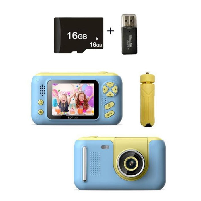 2.4 Inch Hd Reversible Kids Camera  &  16G Memory Card & Reader Yellow / Blue