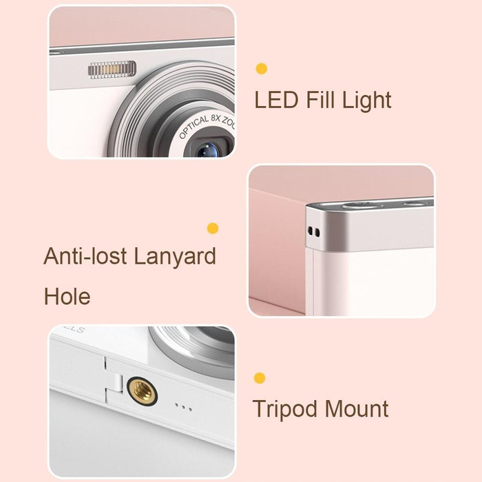 2.88 Inch 4K 8X Optical Zoom Telescopic Lens Hd Digital Camera White