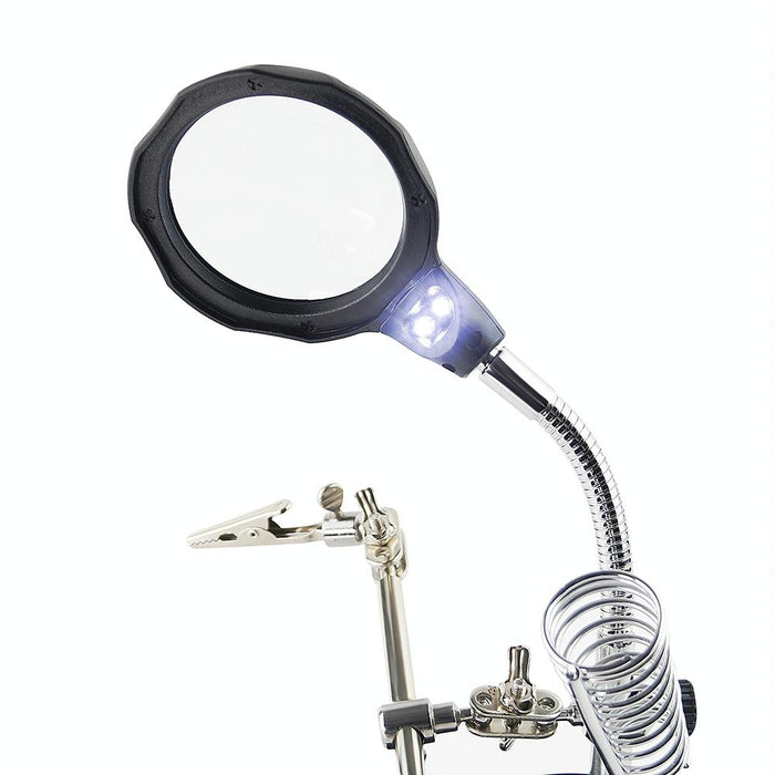 16126-A 3.5X/12X Led Light Stand Type Watch Repair Magnifier With Auxiliary Clip