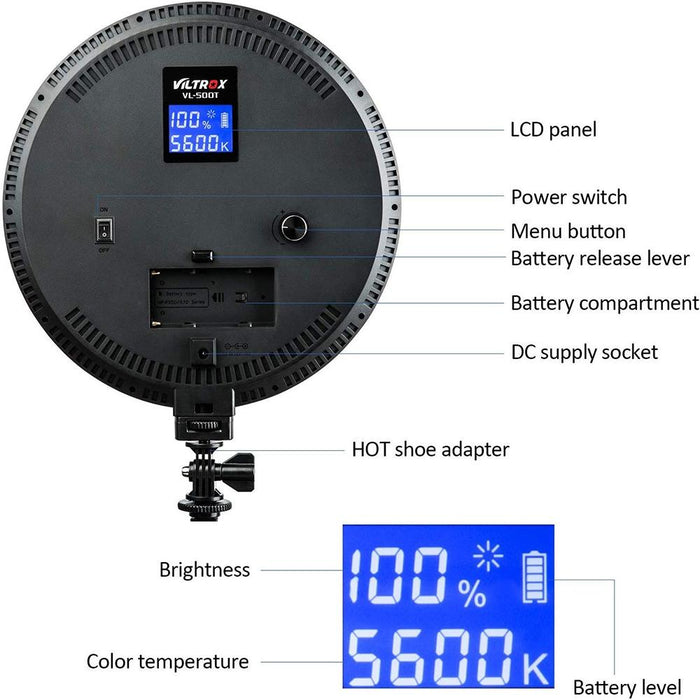Vl-500T Intelligent Digital Display Circular Led Photography Fill Light