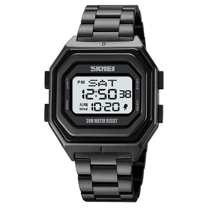 1875 Men Outdoor Electronic Timing Multi-Functional Watch Steel Band White Machine