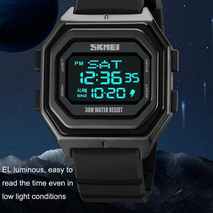 1875 Men Outdoor Electronic Timing Multi-Functional Watch Steel Band Black Machine