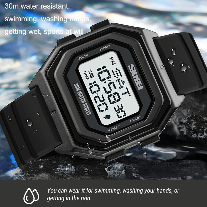 1875 Men Outdoor Electronic Timing Multi-Functional Watch Steel Band Black Machine