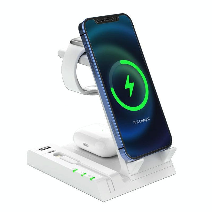 6 In 1 Wireless Charging Stand With Usb C Port & 8 Pin Cable