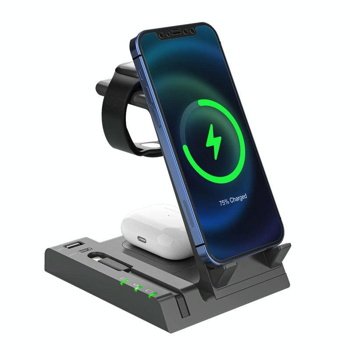 6 In 1 Wireless Charging Stand With Usb C Port & 8 Pin Cable