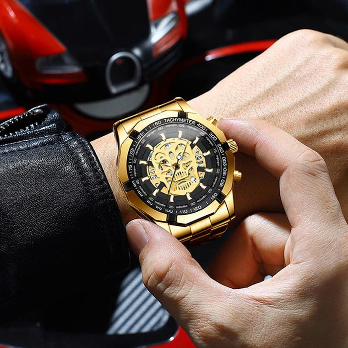 S034 30M Waterproof Quartz Skull Skeleton Luminous Watch