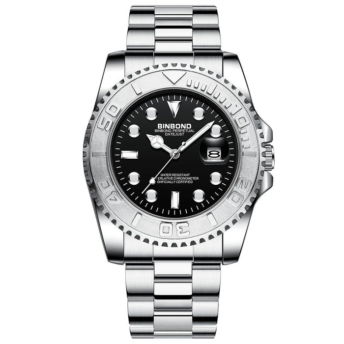 B930 Metal Gear Luminous Quartz 30M Waterproof Sports Watch White Steel-Black