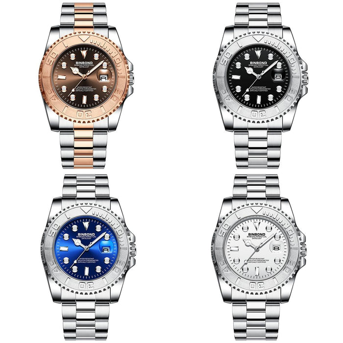 B930 Metal Gear Luminous Quartz 30M Waterproof Sports Watch White Steel-Black