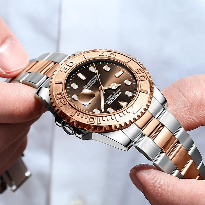 B930 Metal Gear Luminous Quartz 30M Waterproof Sports Watch White Steel-Black