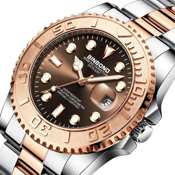 B930 Metal Gear Luminous Quartz 30M Waterproof Sports Watch White Steel-Black