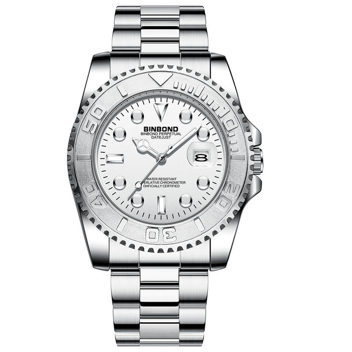 B930 Metal Gear Luminous Quartz 30M Waterproof Sports Watch White Steel-White