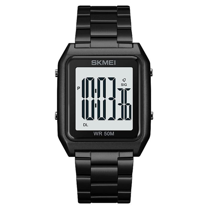 1879 Square Large Screen Men Steel Belt Multi-Function El Luminous Watch Black White Machine