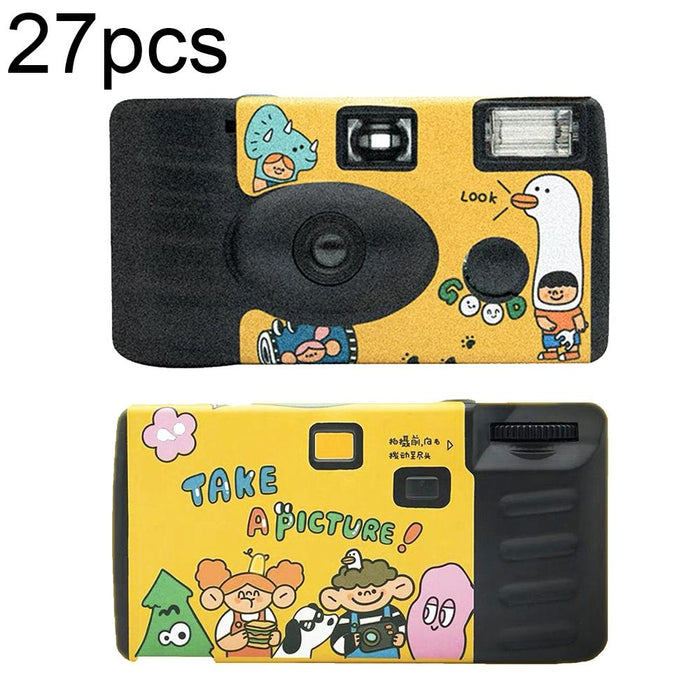 27Pcs Illustration Retro Film Camera Waterproof Cartoon Decorative Stickers Without Camera