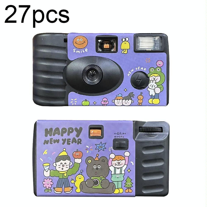 27 Pcs New Year Retro Film Camera Waterproof Cartoon Decorative Stickers Without Camera