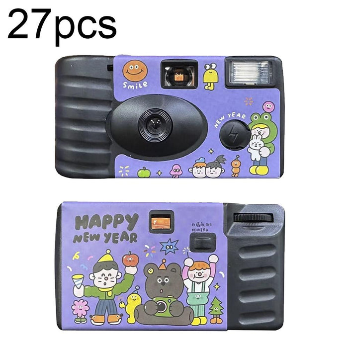 27 Pcs New Year Retro Film Camera Waterproof Cartoon Decorative Stickers Without Camera