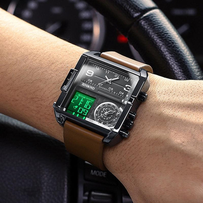 B3332 Square Multifunctional Sports Quartz Waterproof Watch