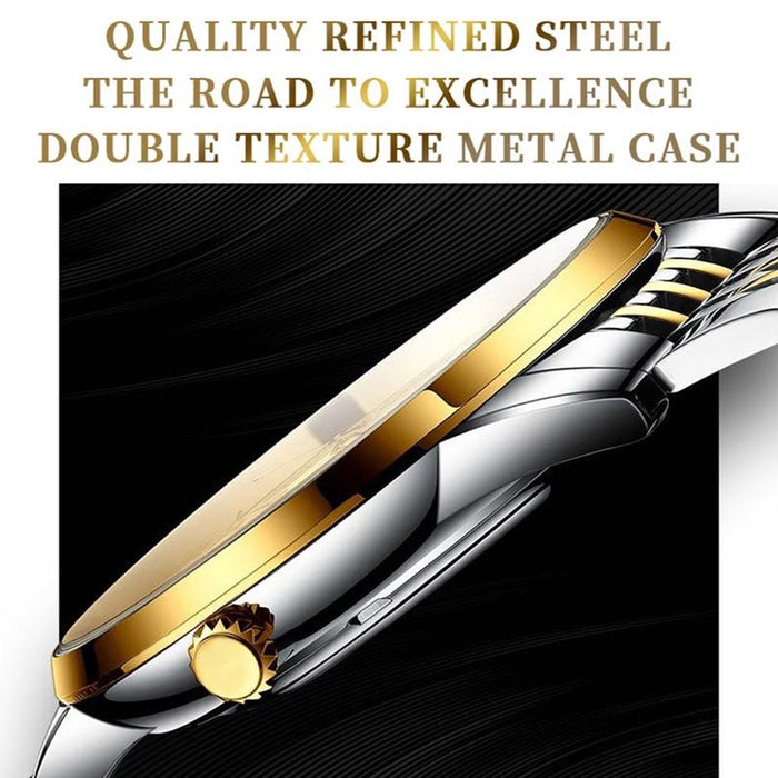 B2077 30M Waterproof Quartz Luminous Butterfly Buckle Men Steel Belt Watch